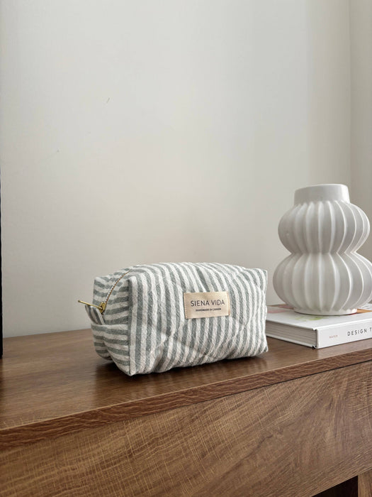 Green Stripes Quilted Pouch - Small