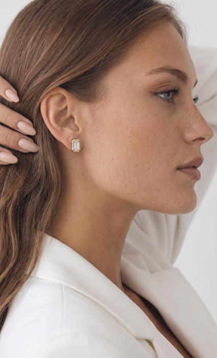 Bezel Stud Diamond CZ  Earring 18K  PVD Waterproof