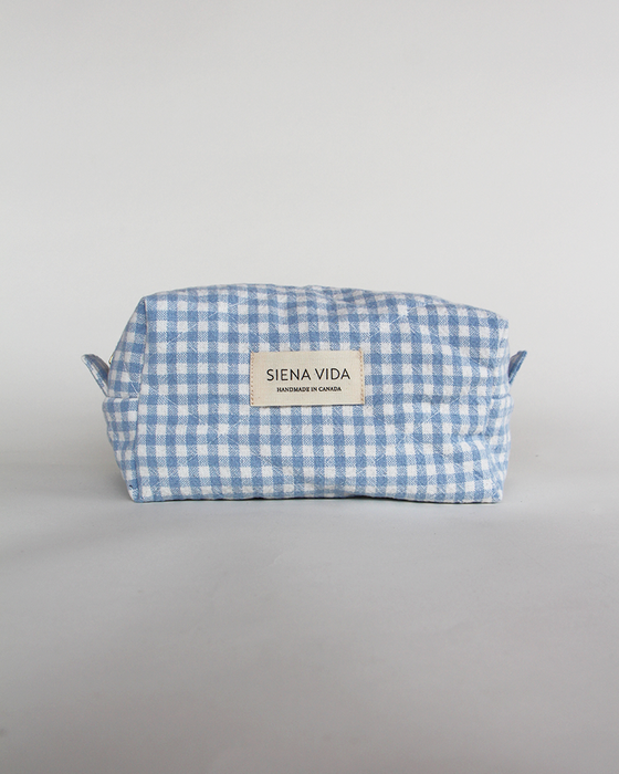 Powder Blue Gingham Quilted Pouch - Small