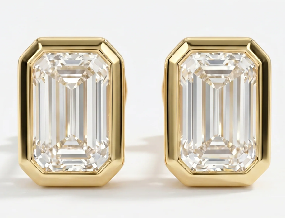 Bezel Stud Diamond CZ  Earring 18K  PVD Waterproof