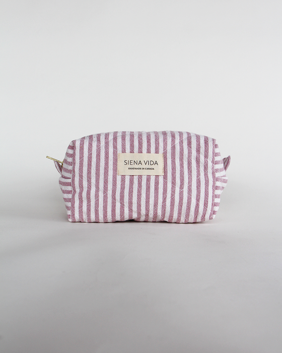 Pink Stripes Quilted Pouch - Small