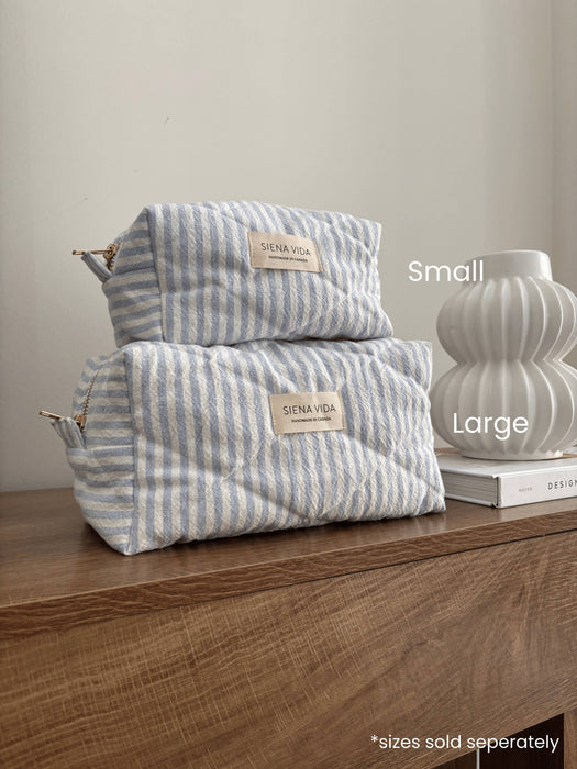 Blue Stripes Quilted Pouch - Small