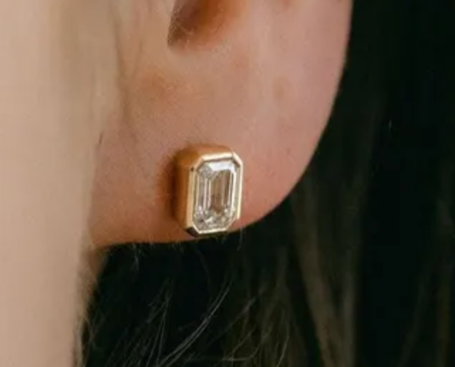Bezel Stud Diamond CZ  Earring 18K  PVD Waterproof