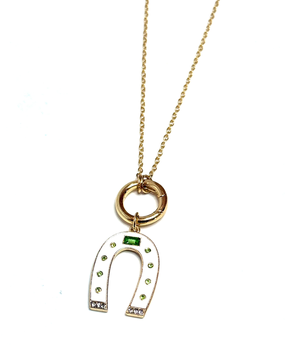 LUCKY- Emerald and Aqua-Horseshoe Charm Collector Necklace