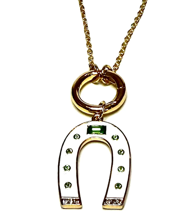 LUCKY- Emerald and Aqua-Horseshoe Charm Collector Necklace