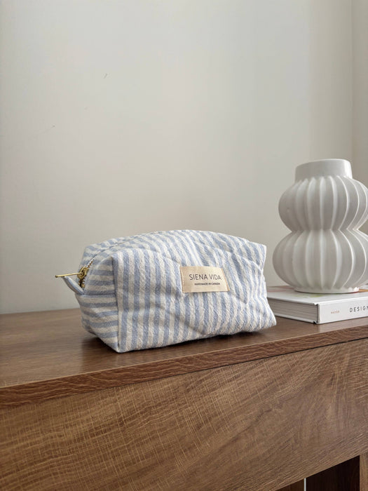 Blue Stripes Quilted Pouch - Small