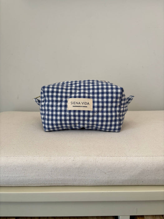 Denim Gingham Quilted Pouch - Small