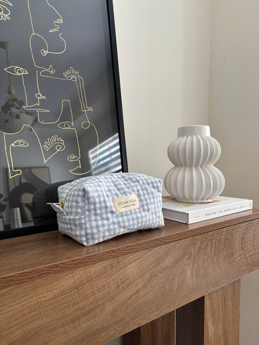 Powder Blue Gingham Quilted Pouch - Small