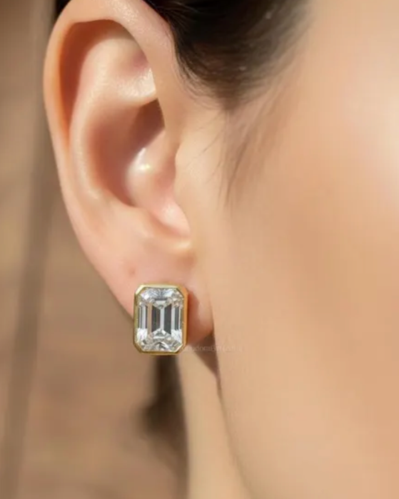 Bezel Stud Diamond CZ  Earring 18K  PVD Waterproof