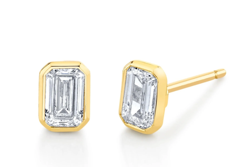 Bezel Stud Diamond CZ  Earring 18K  PVD Waterproof