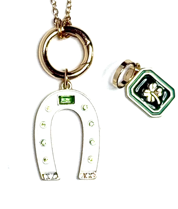 LUCKY- Emerald and Aqua-Horseshoe Charm Collector Necklace