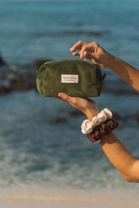 Dark Olive Corduroy Pouch - Small