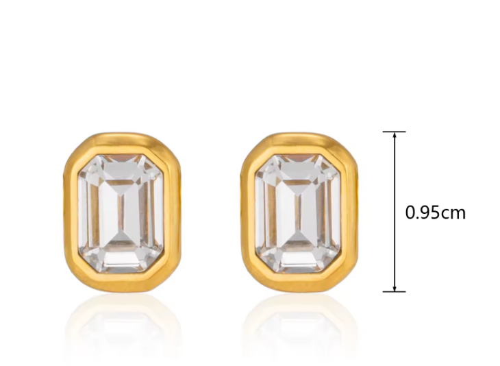 Bezel Stud Diamond CZ  Earring 18K  PVD Waterproof