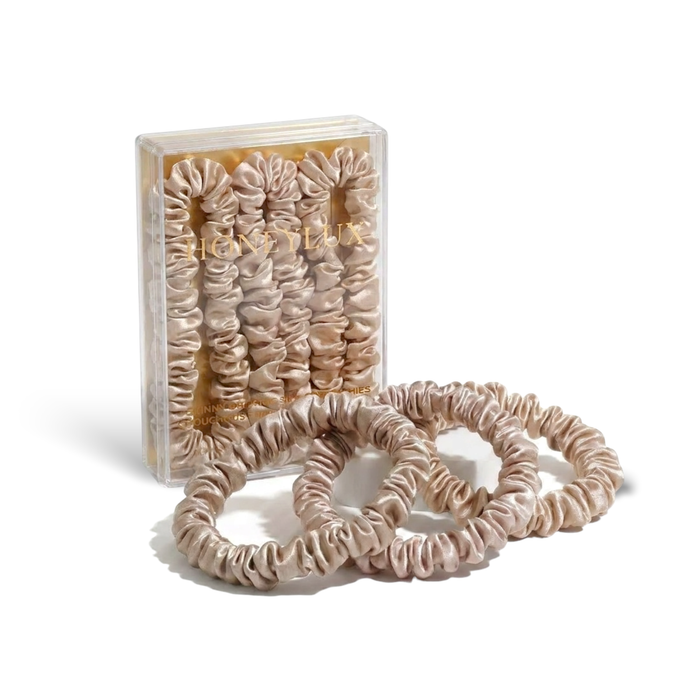 Skinny Silk Scrunchie Set - Champagne