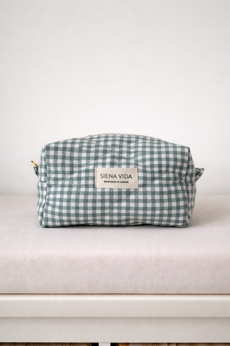 Sage Gingham Quilted Pouch - Small
