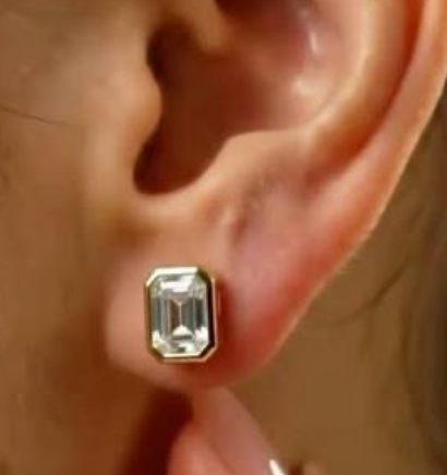 Bezel Stud Diamond CZ  Earring 18K  PVD Waterproof