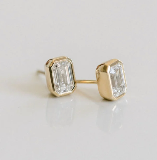 Bezel Stud Diamond CZ  Earring 18K  PVD Waterproof