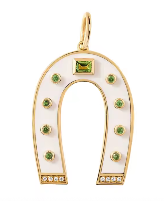 LUCKY- Emerald and Aqua-Horseshoe Charm Collector Necklace
